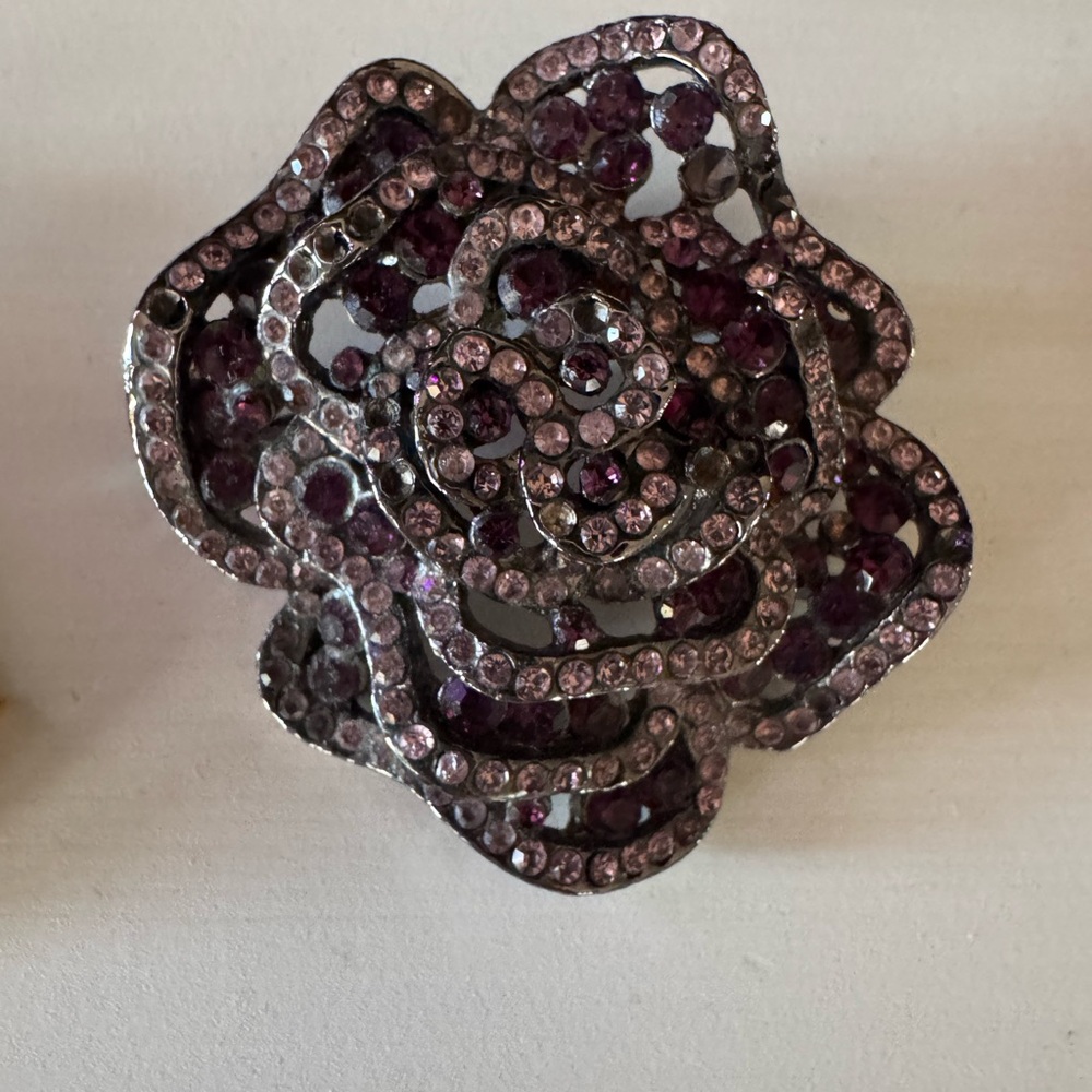 Elegant Purple Crystal Flower Brooch